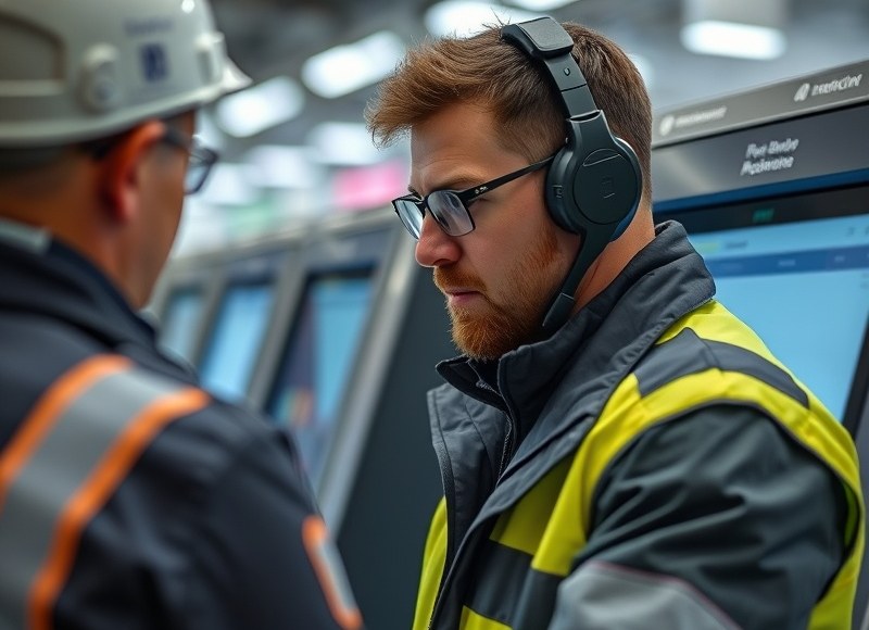 Especialista revisando la lectora de tarjetas de un terminal